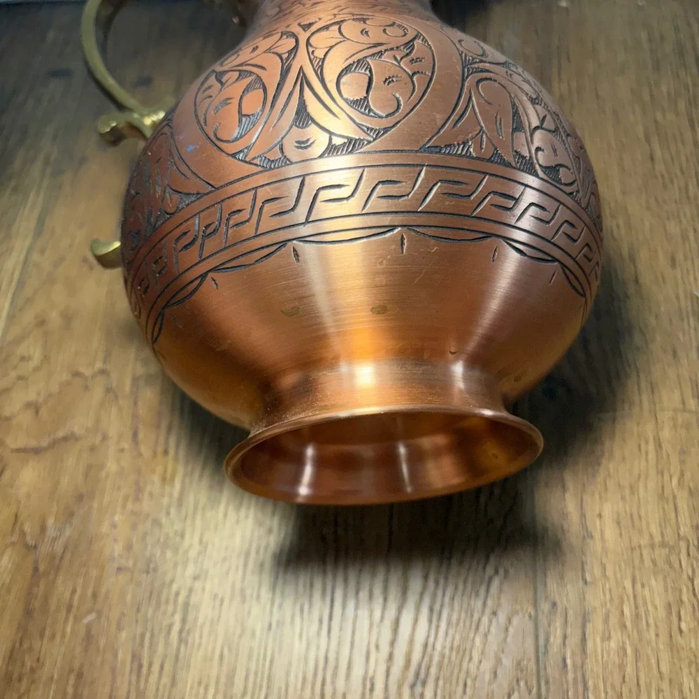 DEMMEX Engraved Turkish Copper Pitcher Handmade Ewer Vessel‎ Vase Folk moroccan